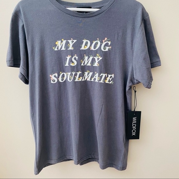 Wildfox 'My Dog Is My Soulmate' Tee Shirt Gray Sz Small - Picture 3 of 10